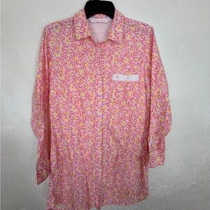 Victorias Secret Mayfair Sleep Shirt Small Pink Red Yellow Floral Daisy Lounge